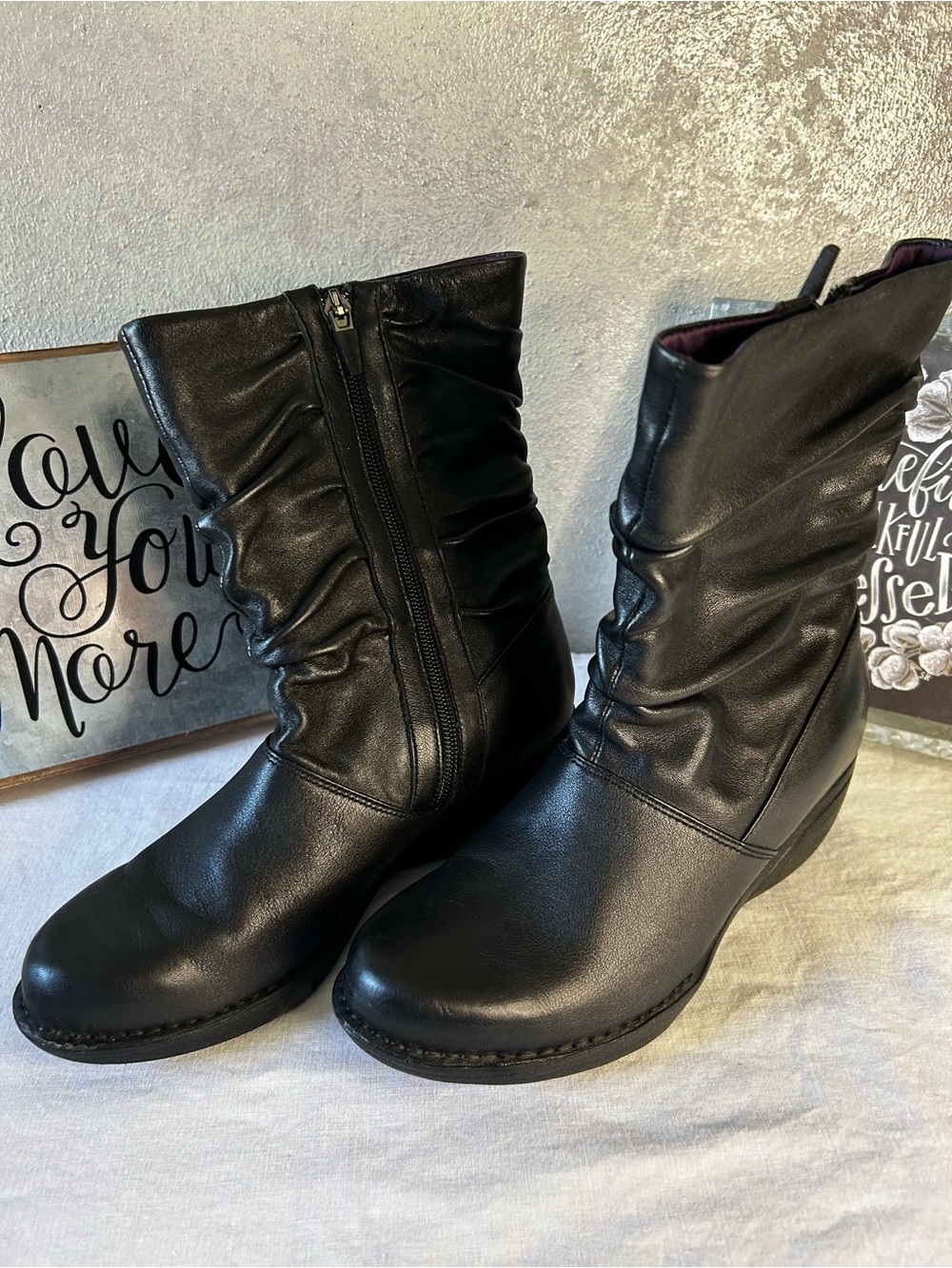 Dansko Black Mid-Calf Ruched Zip Heeled Boots - Picture 7 of 7